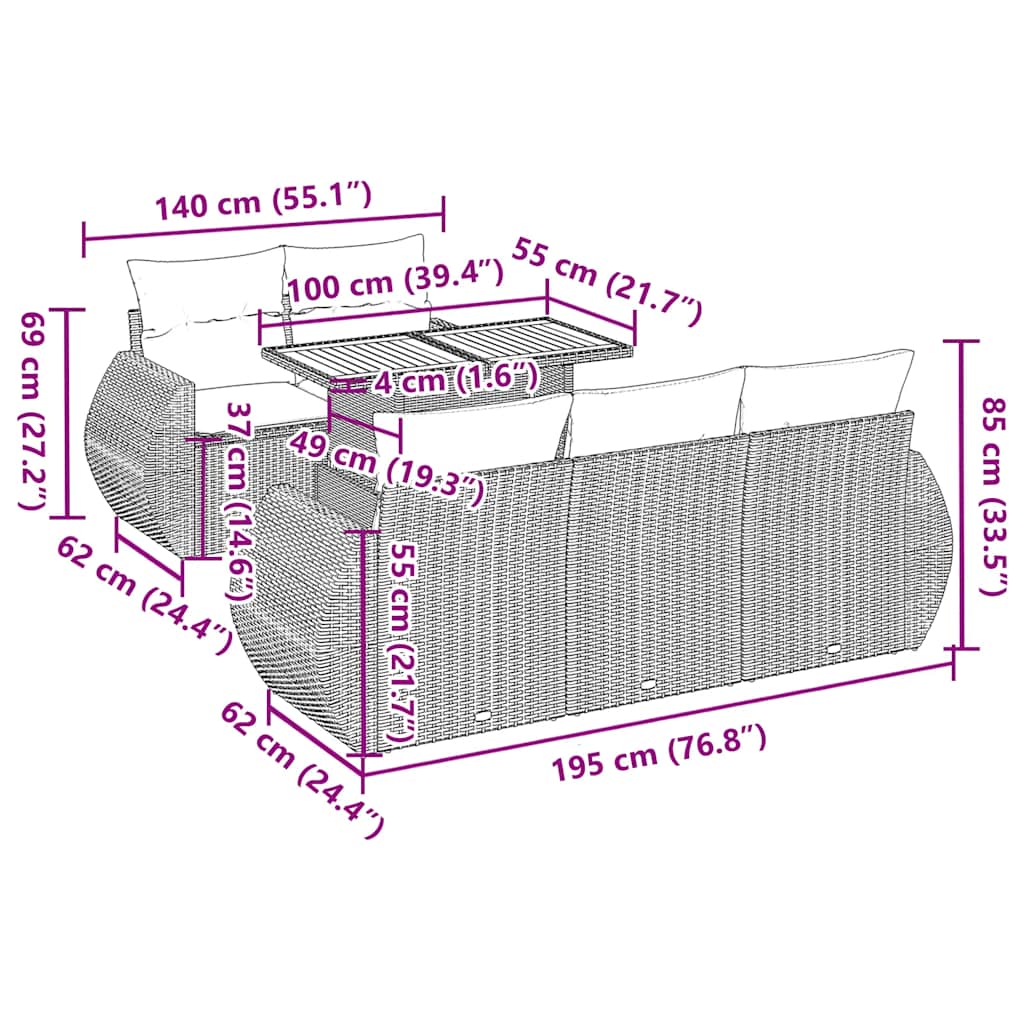 6-tlg. Garten-Sofagarnitur mit Kissen Beige Poly Rattan