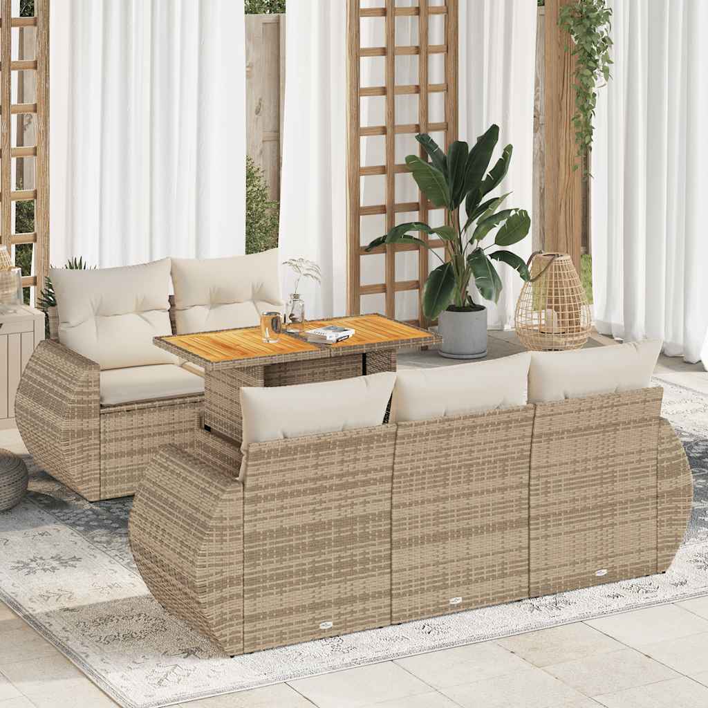 6-tlg. Garten-Sofagarnitur mit Kissen Beige Poly Rattan