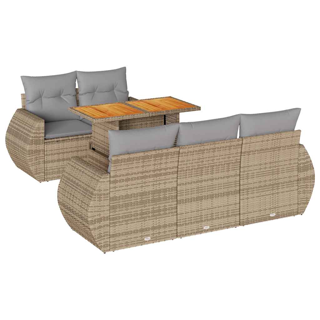 6-tlg. Garten-Sofagarnitur mit Kissen Beige Poly Rattan