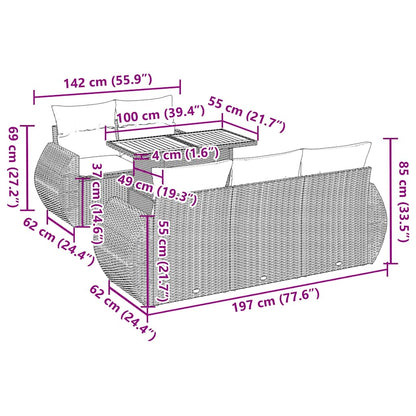 6-tlg. Garten-Sofagarnitur mit Kissen Beige Poly Rattan