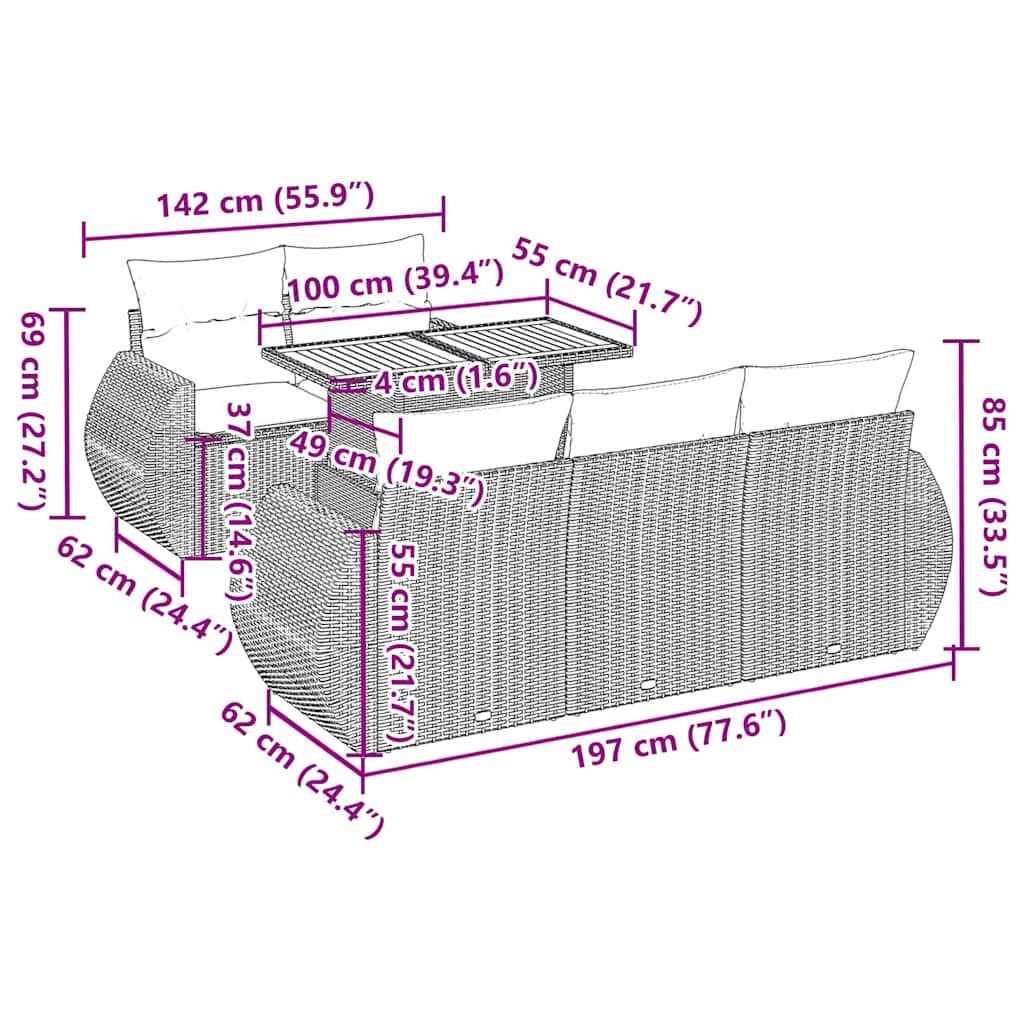 6-tlg. Garten-Sofagarnitur mit Kissen Beige Poly Rattan