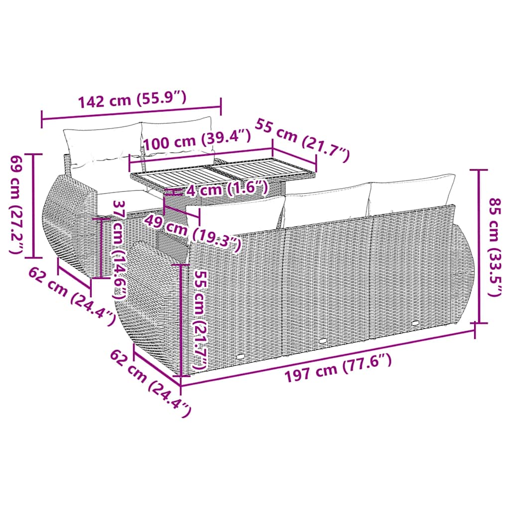 6-tlg. Garten-Sofagarnitur mit Kissen Grau Poly Rattan
