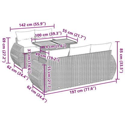 6-tlg. Garten-Sofagarnitur mit Kissen Grau Poly Rattan