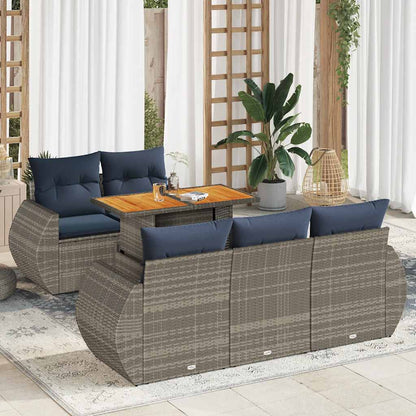 6-tlg. Garten-Sofagarnitur mit Kissen Grau Poly Rattan