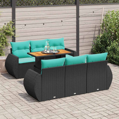 7-tlg. Garten-Sofagarnitur mit Kissen Schwarz Poly Rattan