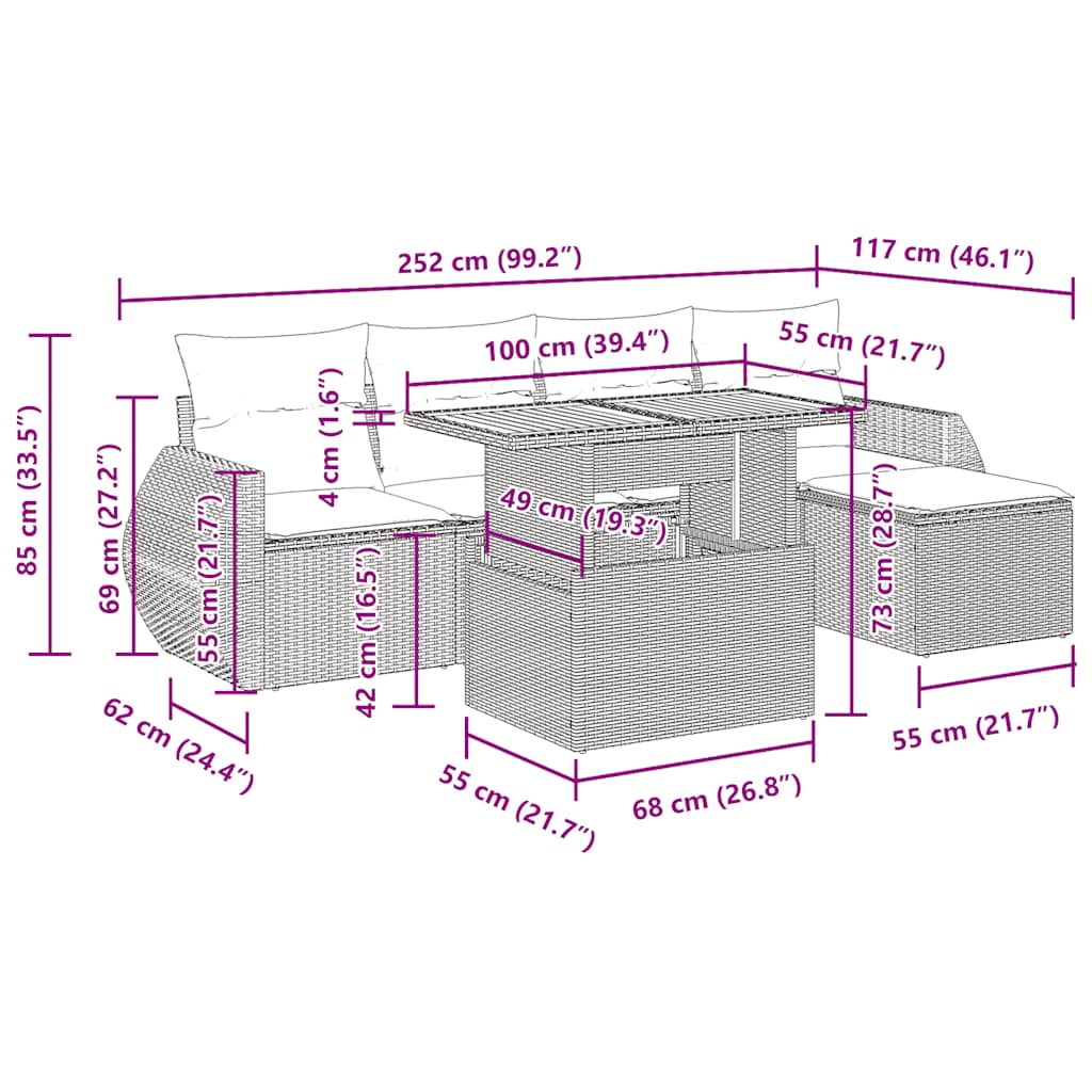 6-tlg. Garten-Sofagarnitur mit Kissen Schwarz Poly Rattan