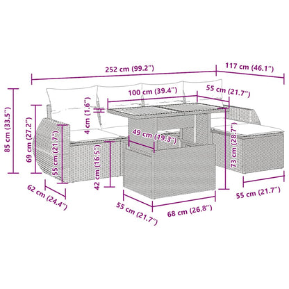 6-tlg. Garten-Sofagarnitur mit Kissen Schwarz Poly Rattan