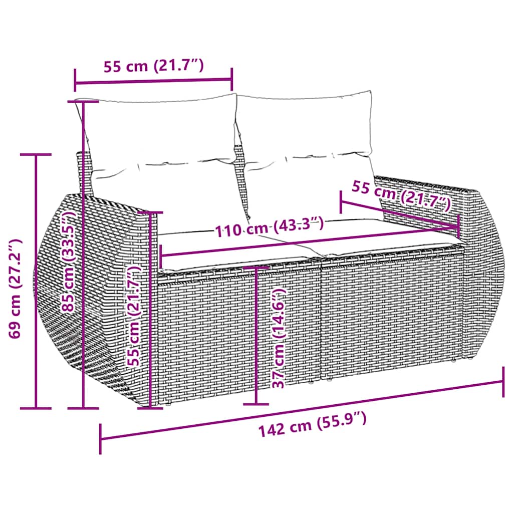 6-tlg. Garten-Sofagarnitur mit Kissen Schwarz Poly Rattan