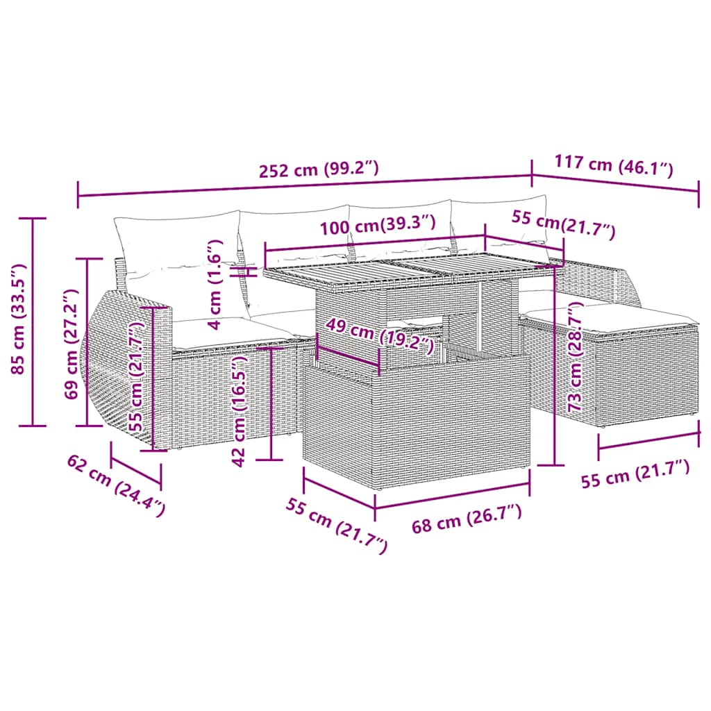 6-tlg. Garten-Sofagarnitur mit Kissen Schwarz Poly Rattan