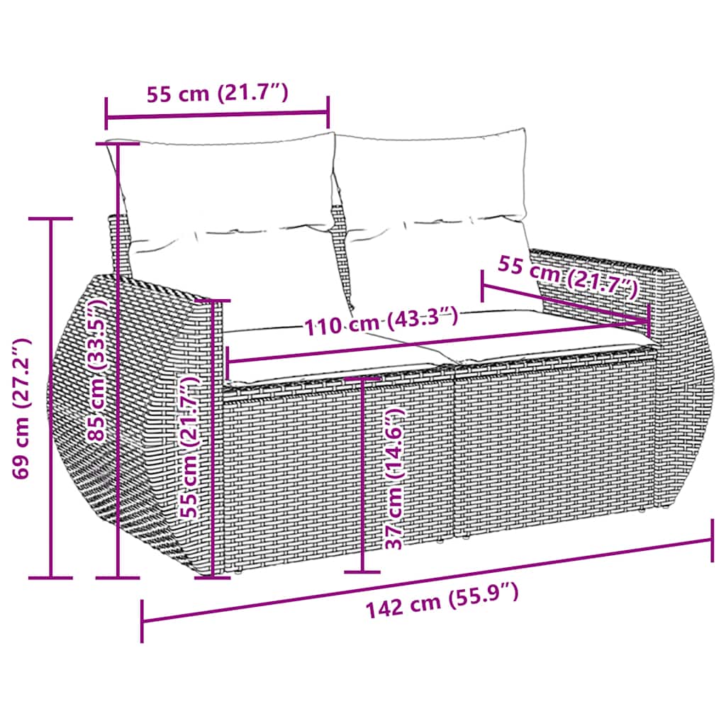 7-tlg. Garten-Sofagarnitur mit Kissen Schwarz Poly Rattan
