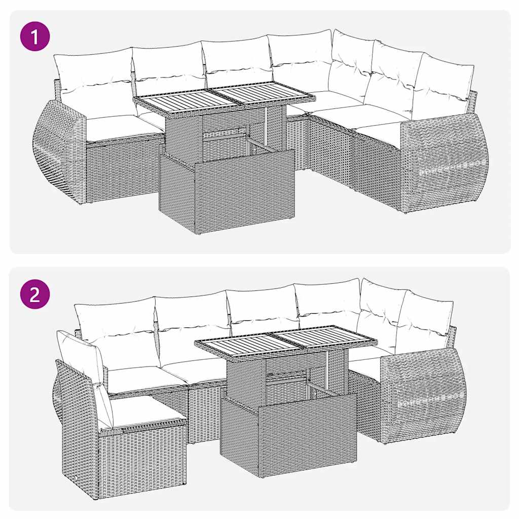 7-tlg. Garten-Sofagarnitur mit Kissen Schwarz Poly Rattan