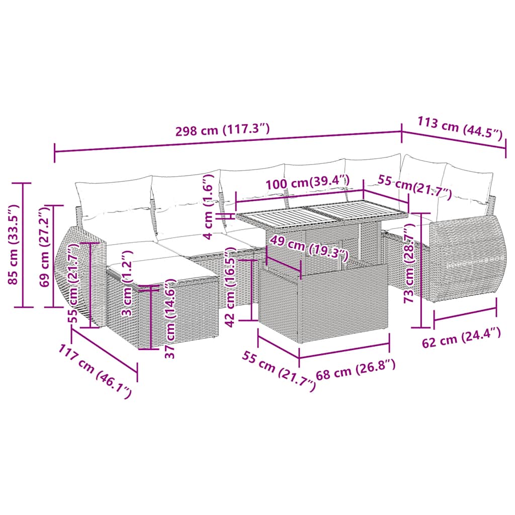 8-tlg. Garten-Sofagarnitur mit Kissen Schwarz Poly Rattan