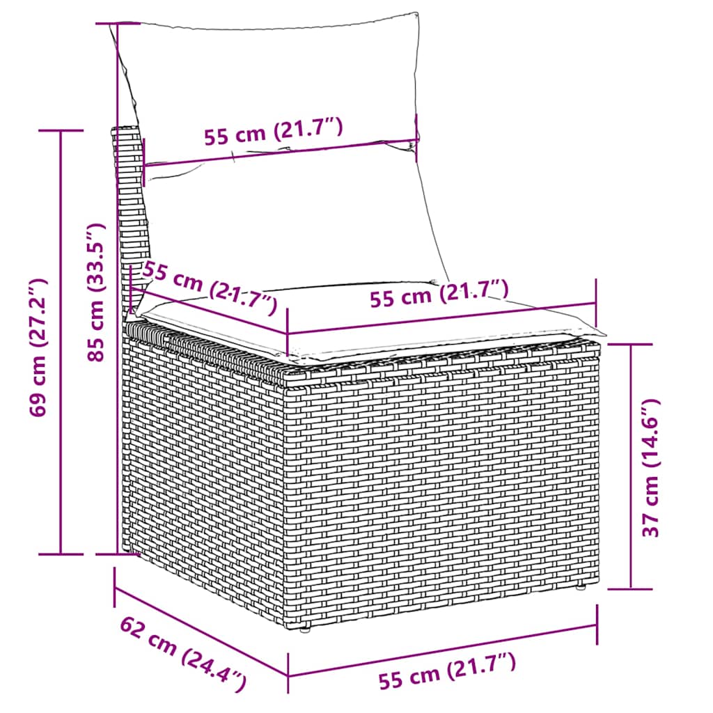 8-tlg. Garten-Sofagarnitur mit Kissen Beige Poly Rattan