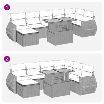 9-tlg. Garten-Sofagarnitur mit Kissen Schwarz Poly Rattan