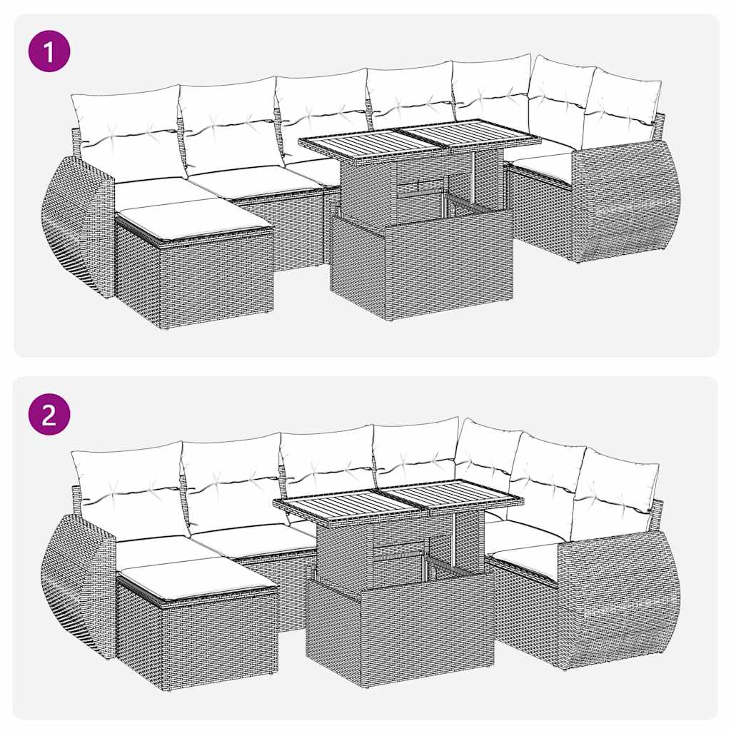 9-tlg. Garten-Sofagarnitur mit Kissen Grau Poly Rattan