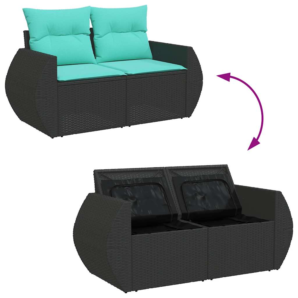 11-tlg. Garten-Sofagarnitur mit Kissen Schwarz Poly Rattan
