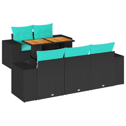 6-tlg. Garten-Sofagarnitur mit Kissen Schwarz Poly Rattan