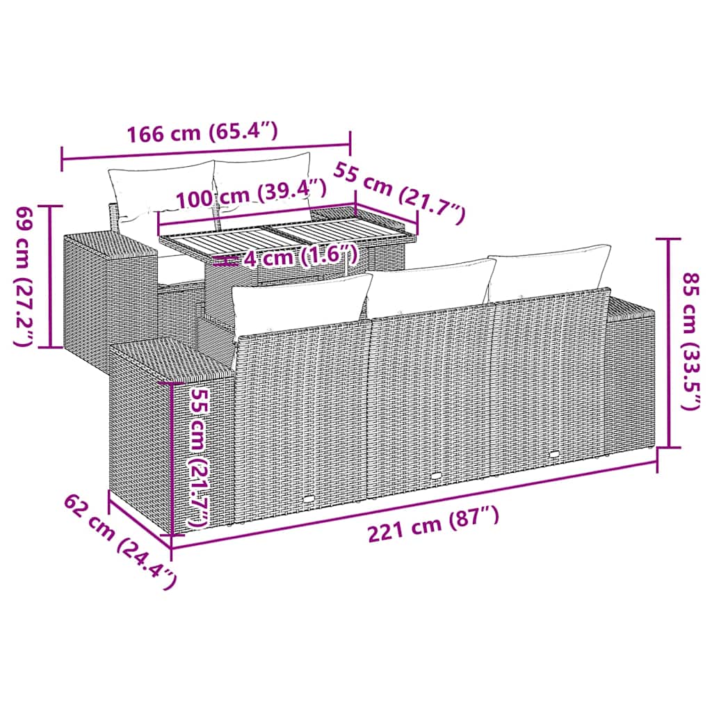 6-tlg. Garten-Sofagarnitur mit Kissen Beige Poly Rattan
