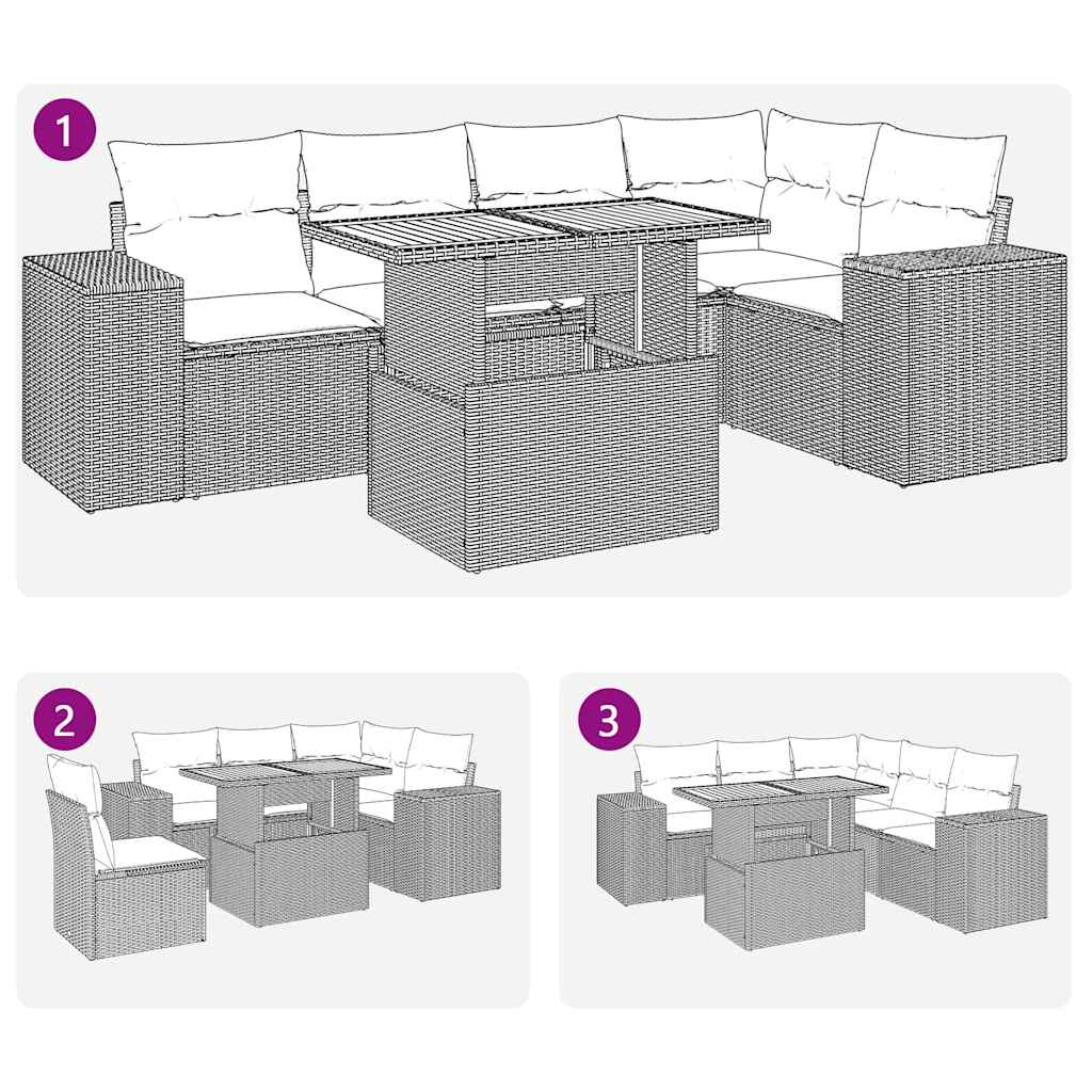 6-tlg. Garten-Sofagarnitur mit Kissen Schwarz Poly Rattan