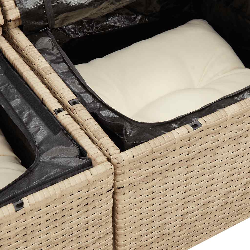 9-tlg. Garten-Sofagarnitur mit Kissen Beige Poly Rattan