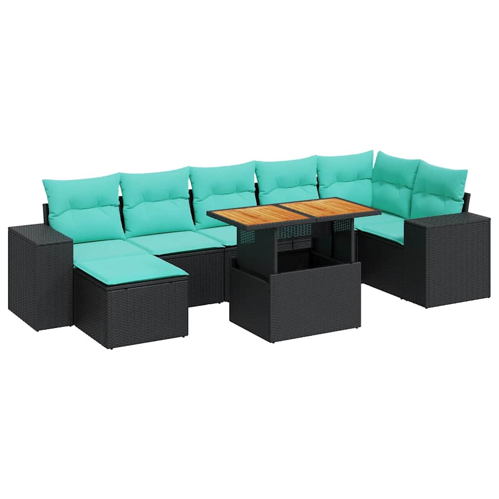 8-tlg. Garten-Sofagarnitur mit Kissen Schwarz Poly Rattan