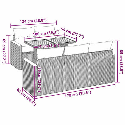 6-tlg. Garten-Sofagarnitur mit Kissen Schwarz Poly Rattan