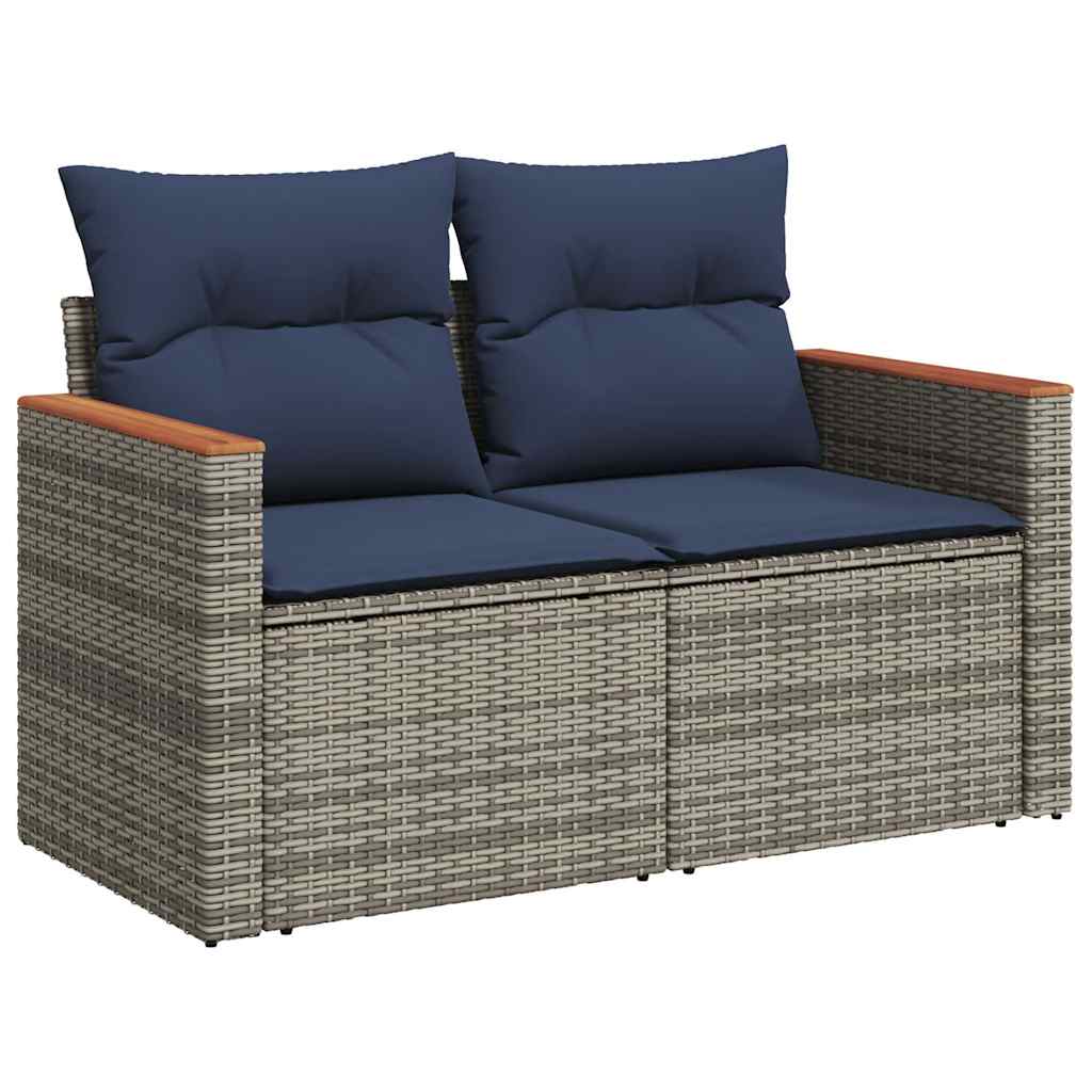 6-tlg. Garten-Sofagarnitur mit Kissen Grau Poly Rattan