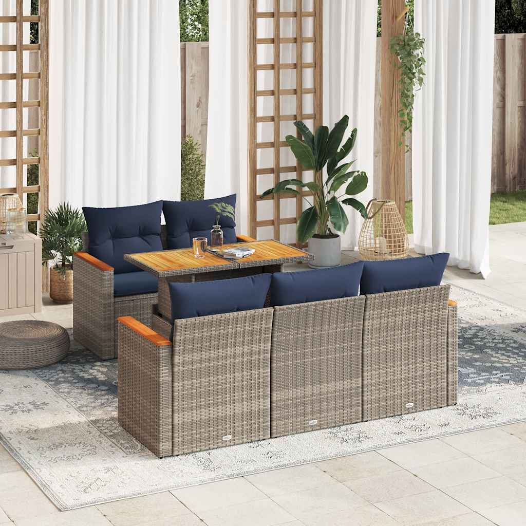6-tlg. Garten-Sofagarnitur mit Kissen Grau Poly Rattan