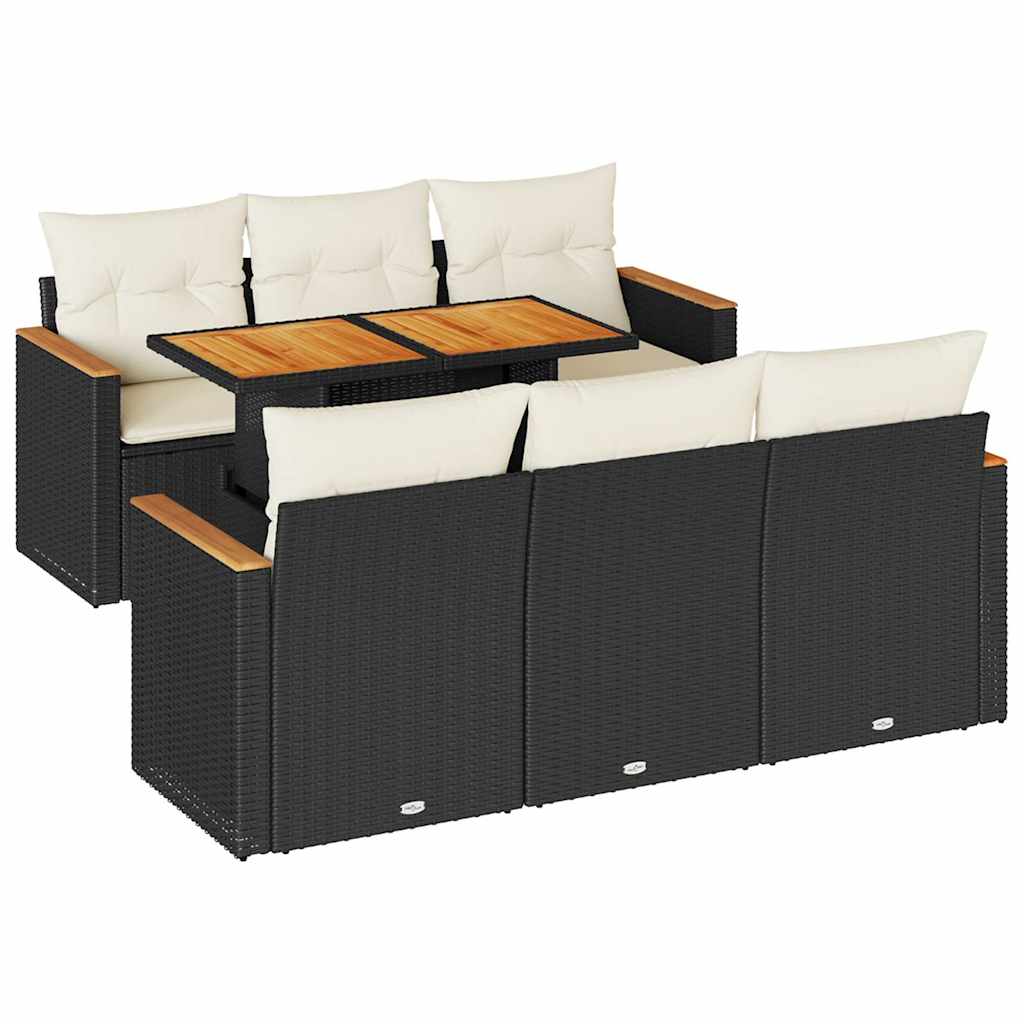 7-tlg. Garten-Sofagarnitur mit Kissen Schwarz Poly Rattan