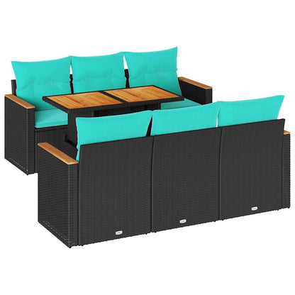 7-tlg. Garten-Sofagarnitur mit Kissen Schwarz Poly Rattan