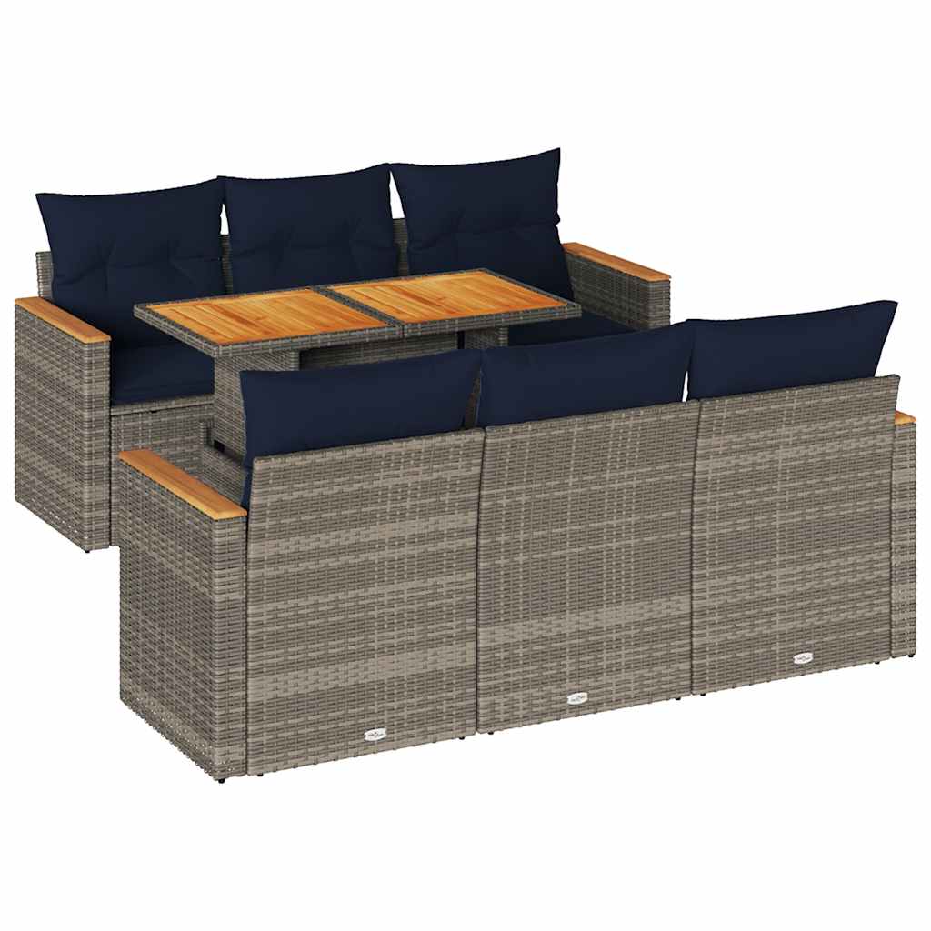 7-tlg. Garten-Sofagarnitur mit Kissen Grau Poly Rattan