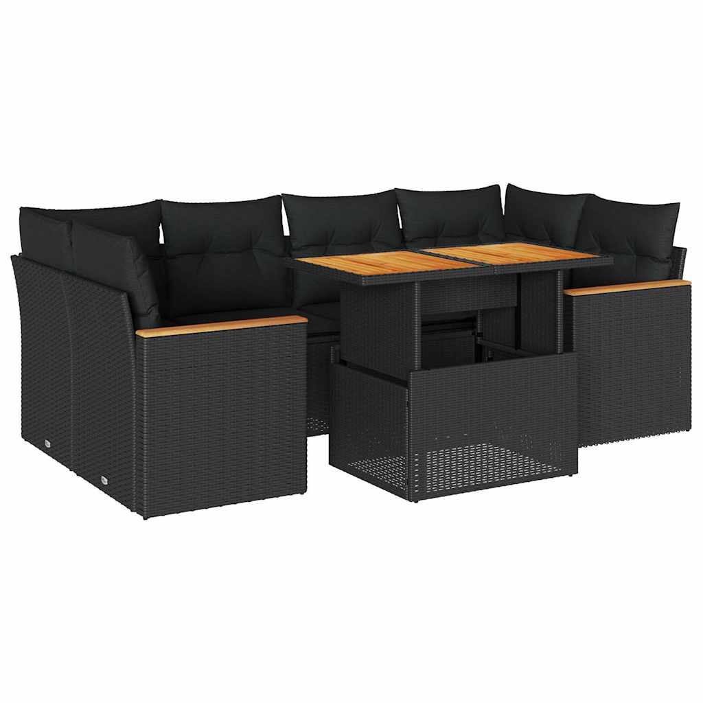 6-tlg. Garten-Sofagarnitur mit Kissen Schwarz Poly Rattan