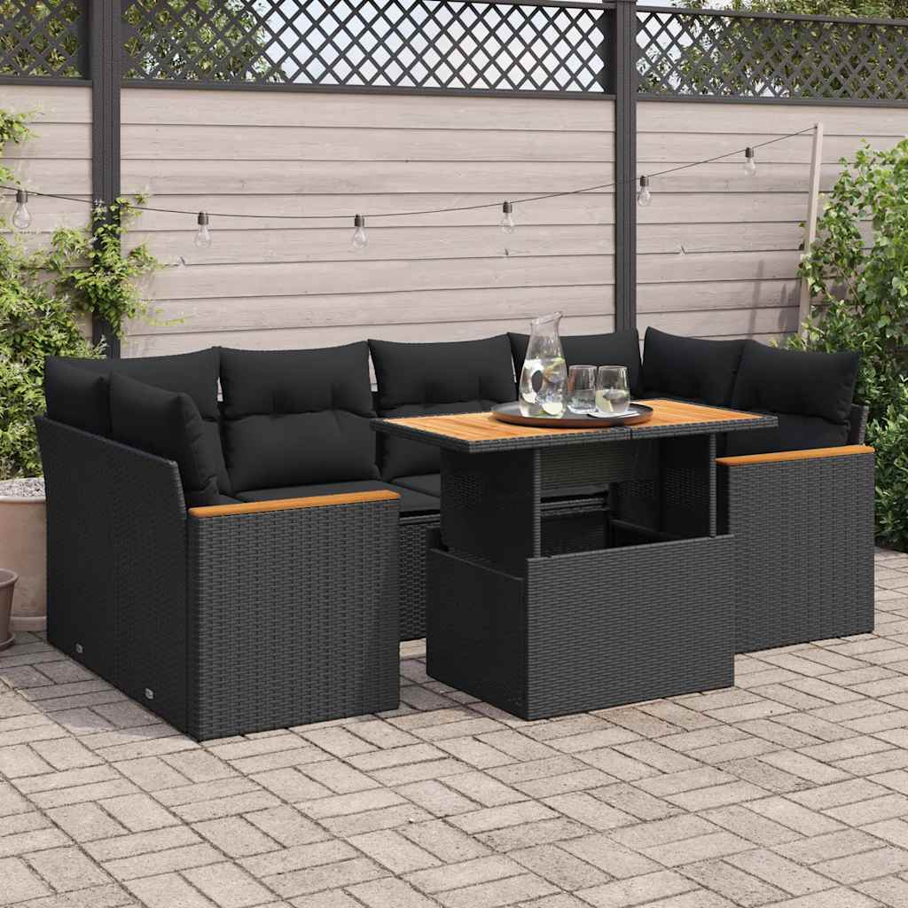 6-tlg. Garten-Sofagarnitur mit Kissen Schwarz Poly Rattan