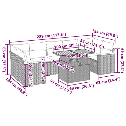 8-tlg. Garten-Sofagarnitur mit Kissen Grau Poly Rattan Akazie