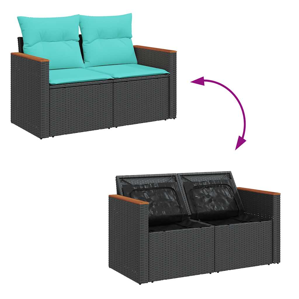 6-tlg. Garten-Sofagarnitur mit Kissen Schwarz Poly Rattan