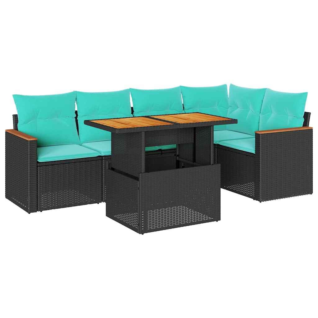 6-tlg. Garten-Sofagarnitur mit Kissen Schwarz Poly Rattan