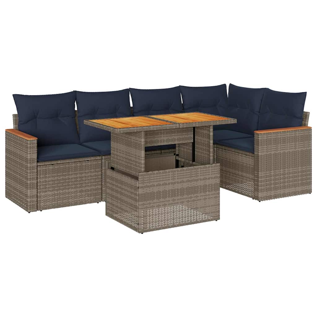 6-tlg. Garten-Sofagarnitur mit Kissen Grau Poly Rattan