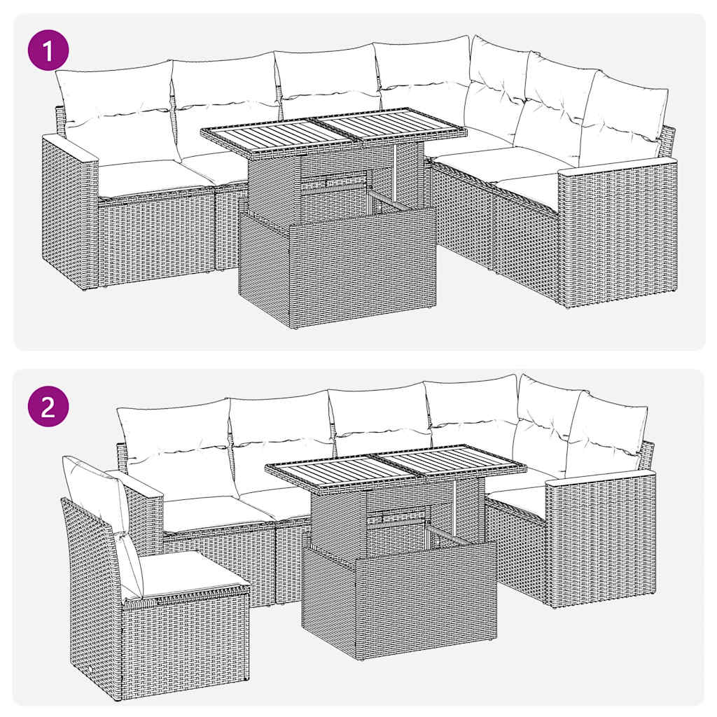 7-tlg. Garten-Sofagarnitur mit Kissen Grau Poly Rattan