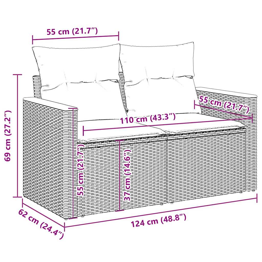 7-tlg. Garten-Sofagarnitur mit Kissen Beige Poly Rattan Akazie