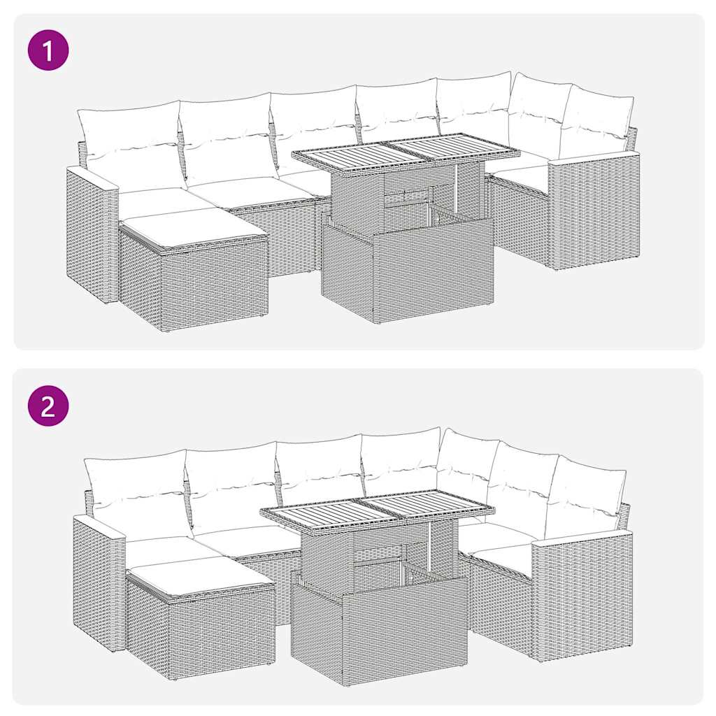 8-tlg. Garten-Sofagarnitur mit Kissen Grau Poly Rattan