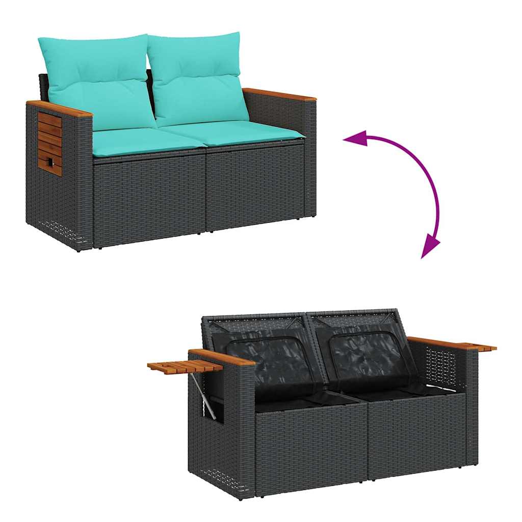 5-tlg. Garten-Sofagarnitur mit Kissen Schwarz Poly Rattan