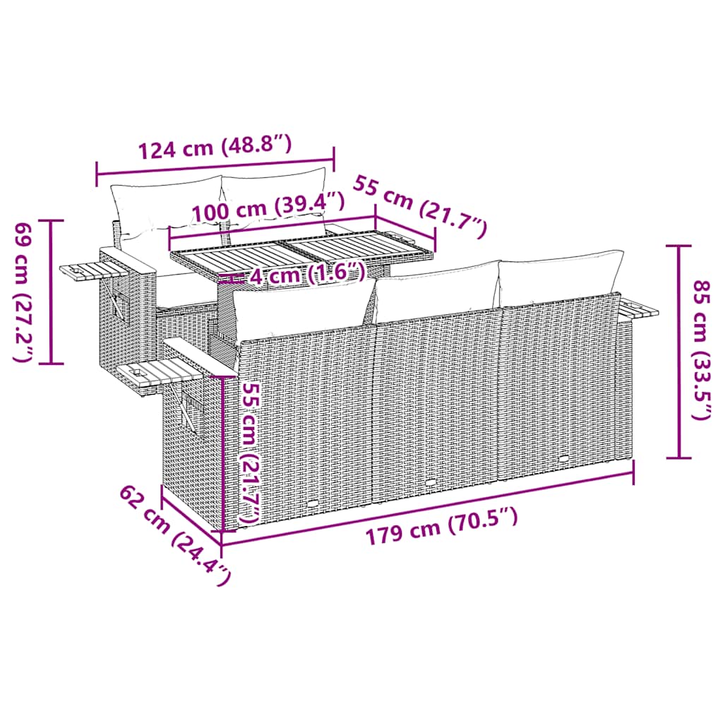 6-tlg. Garten-Sofagarnitur mit Kissen Schwarz Poly Rattan