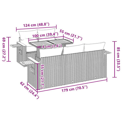 6-tlg. Garten-Sofagarnitur mit Kissen Schwarz Poly Rattan