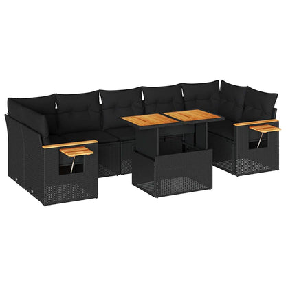 8-tlg. Garten-Sofagarnitur mit Kissen Schwarz Poly Rattan