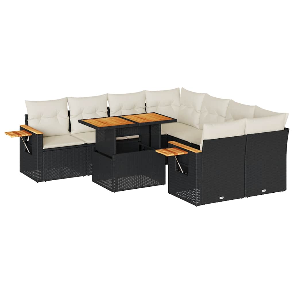 9-tlg. Garten-Sofagarnitur mit Kissen Schwarz Poly Rattan