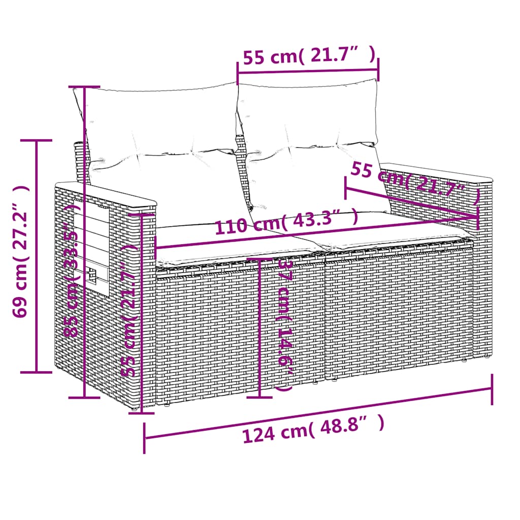 9-tlg. Garten-Sofagarnitur mit Kissen Beige Poly Rattan Akazie