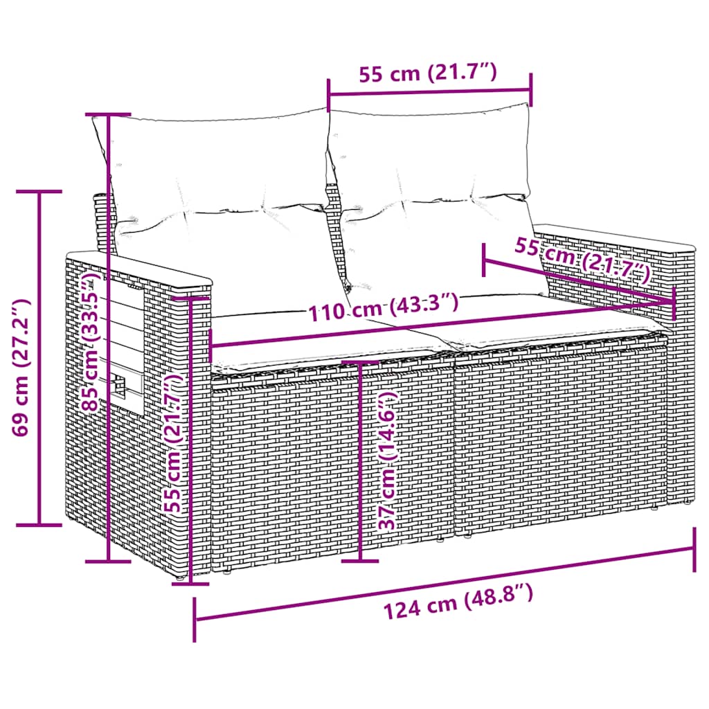 6-tlg. Garten-Sofagarnitur mit Kissen Grau Poly Rattan Akazie
