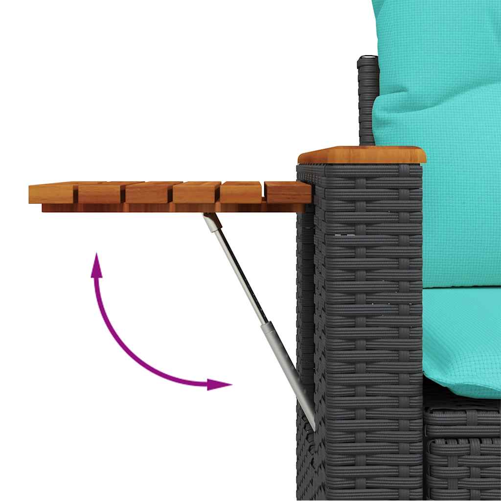 5tlg. Garten-Sofagarnitur mit Kissen Schwarz Poly Rattan Akazie
