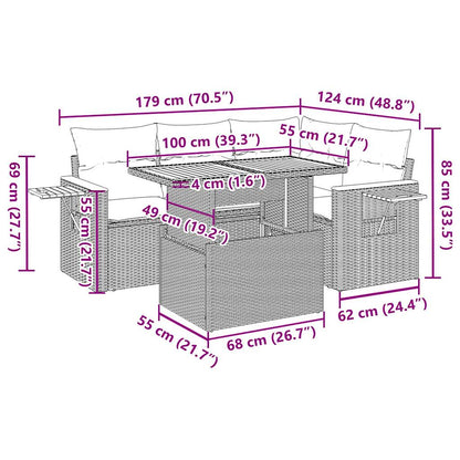 5-tlg. Garten-Sofagarnitur mit Kissen Beige Poly Rattan Akazie