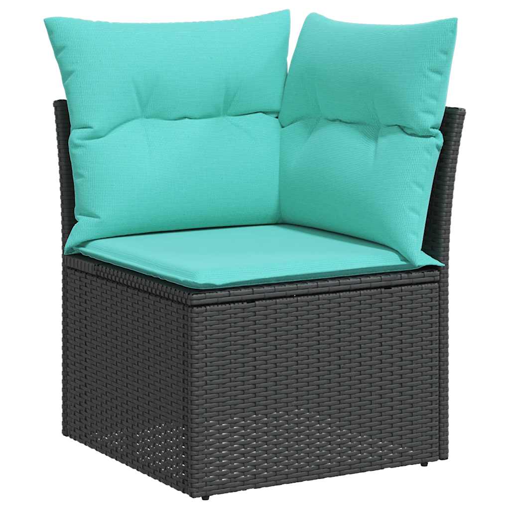 9-tlg. Garten-Sofagarnitur mit Kissen Schwarz Poly Rattan
